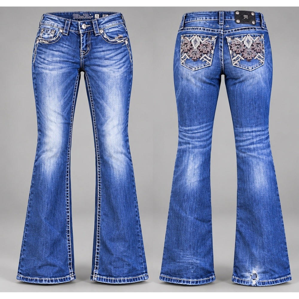 Miss Me Sig Boot Jeans Women's  25x32 Aztec Embellished  sequins rhinestones
